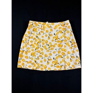 Francesca's Mi Ami Lemon Print Mini Skirt NWT Size M White Yellow Fruit Slit